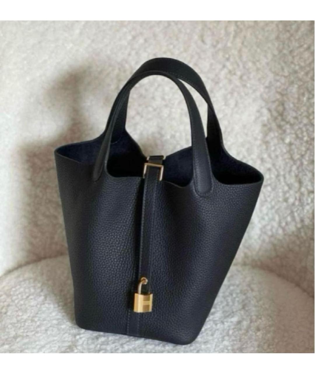 HERMES Черная кожаная сумка с короткими ручками, фото 2