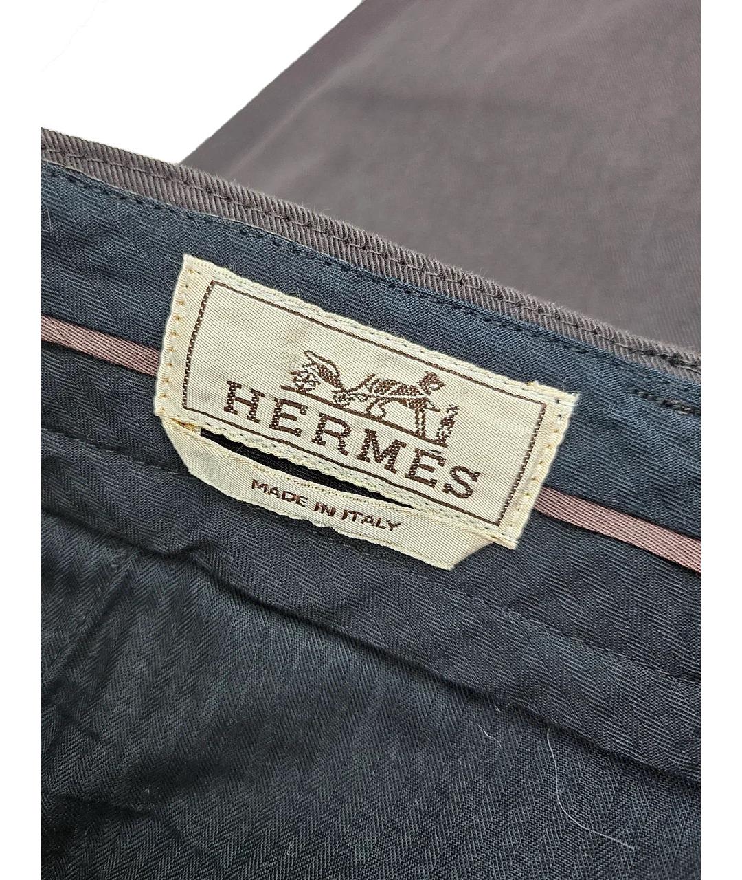 HERMES Серые хлопковые повседневные брюки, фото 4