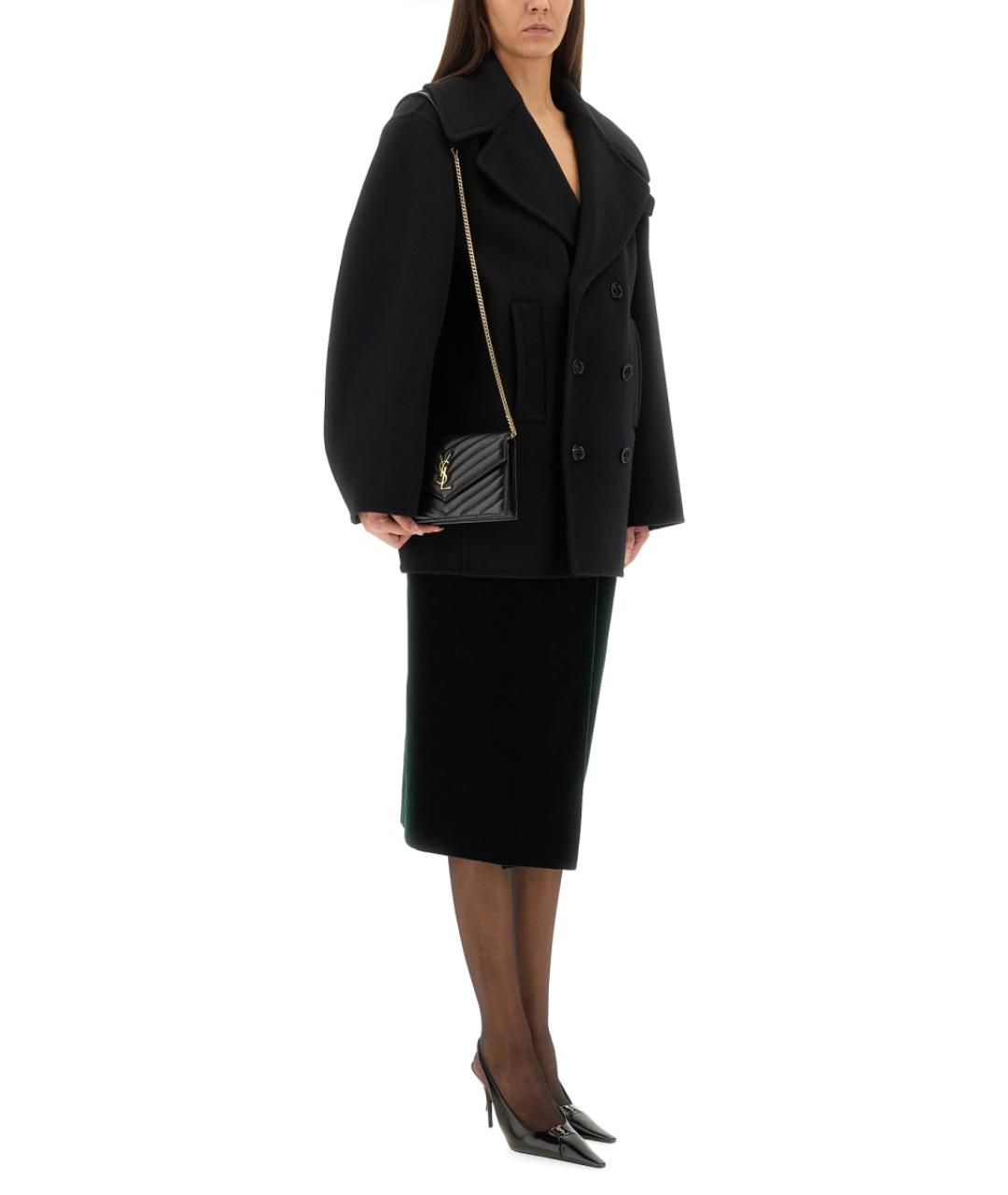 SAINT LAURENT Черное шерстяное пальто, фото 3