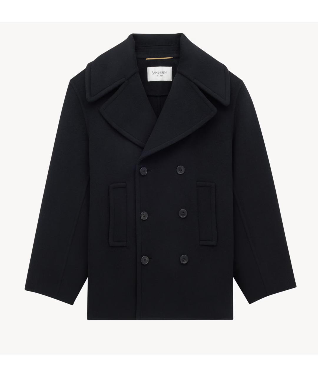 SAINT LAURENT Черное шерстяное пальто, фото 6