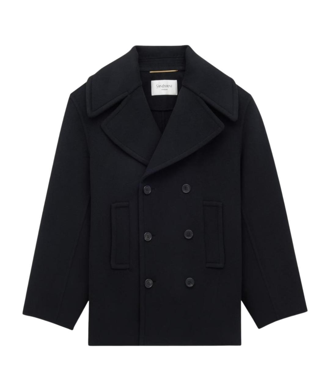 SAINT LAURENT Черное шерстяное пальто, фото 1
