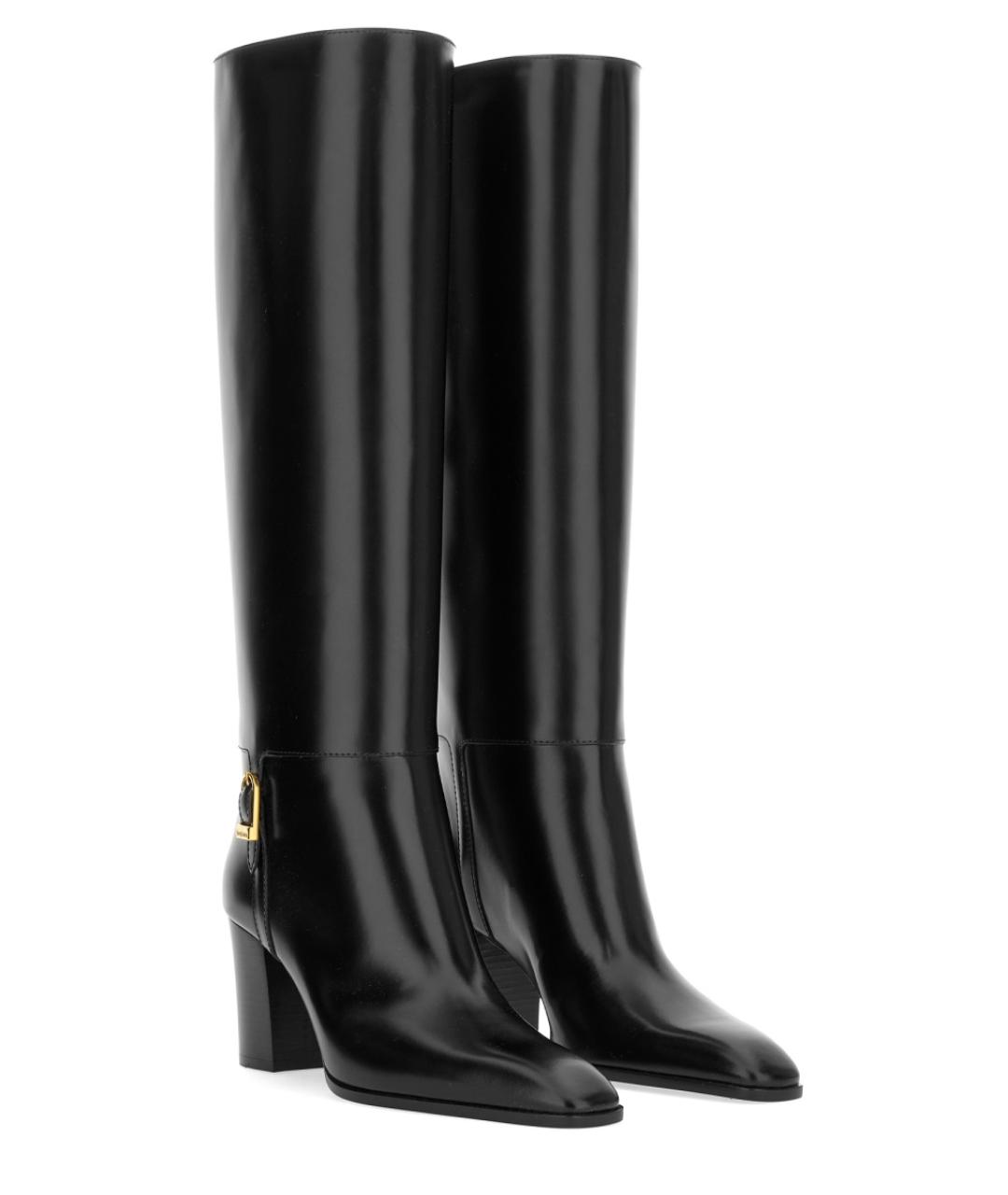 SAINT LAURENT Черные кожаные сапоги, фото 2