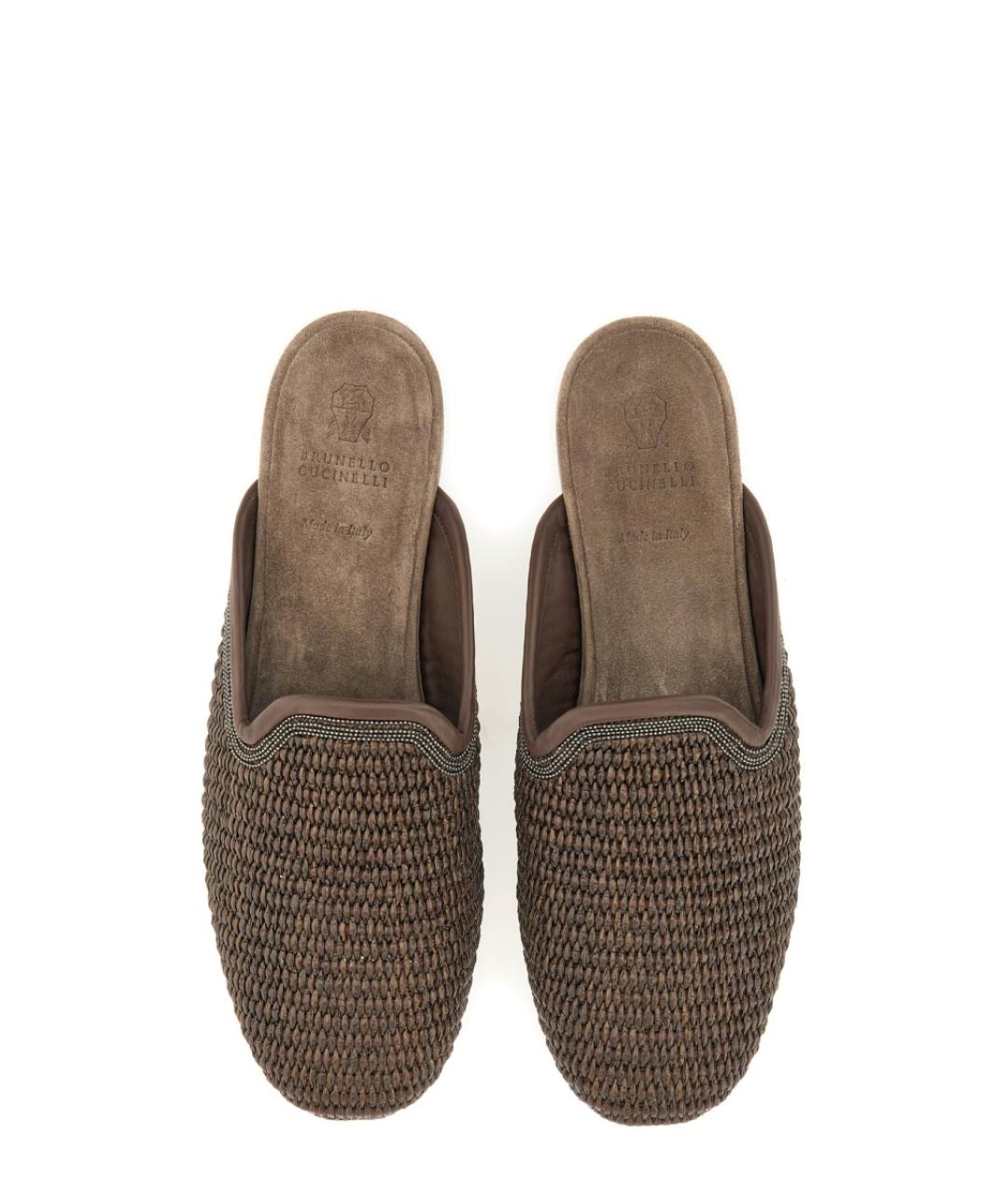 BRUNELLO CUCINELLI Коричневые текстильные мюли, фото 6