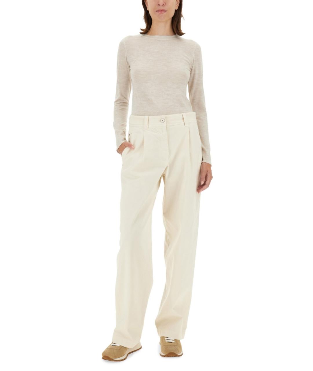 BRUNELLO CUCINELLI Белые хлопко-эластановые прямые джинсы, фото 3