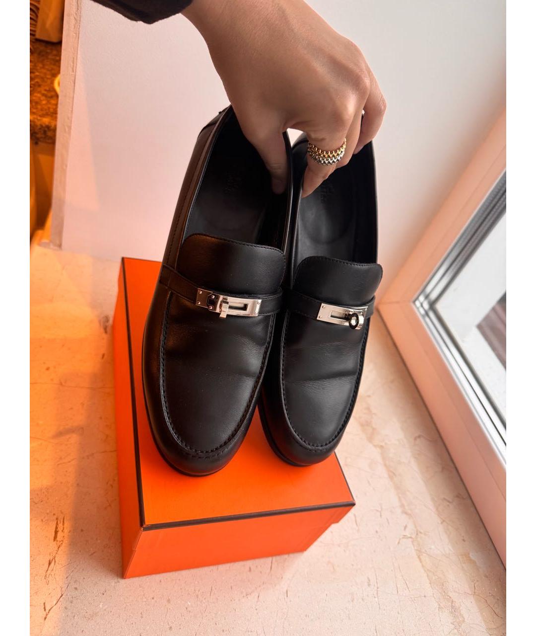 HERMES Черные кожаные лоферы, фото 4