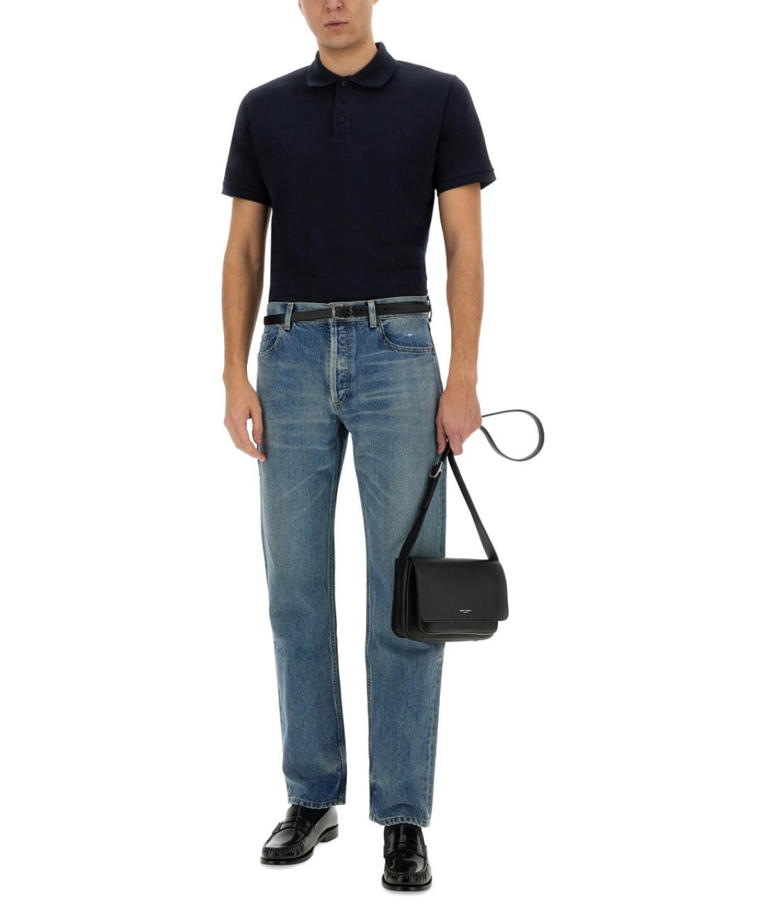 SAINT LAURENT Синее хлопковое поло с коротким рукавом, фото 3