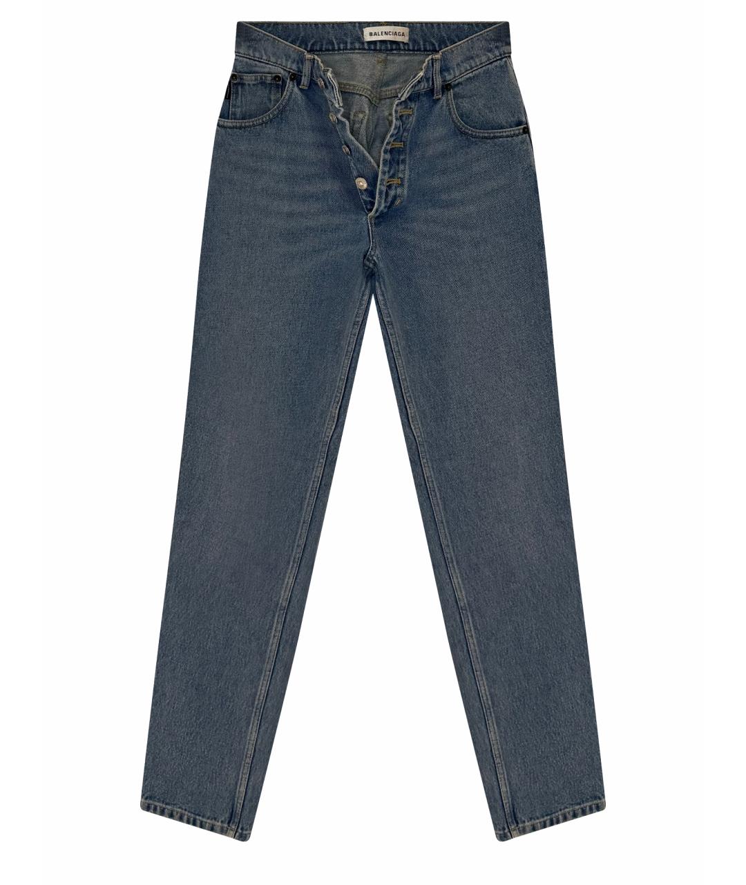 BALENCIAGA Голубые хлопковые прямые джинсы, фото 1