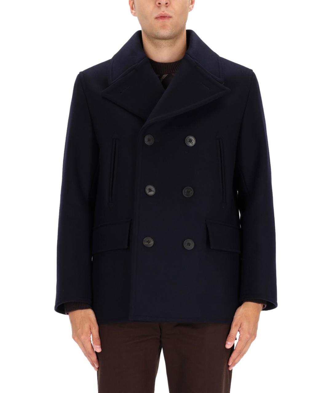 BURBERRY Синее шерстяное пальто, фото 2