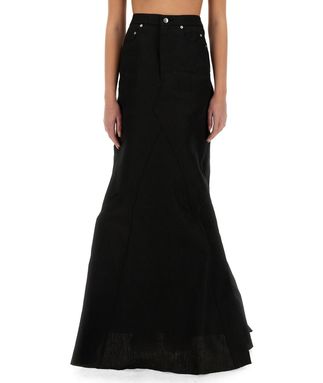 RICK OWENS Черная льняная юбка макси, фото 2