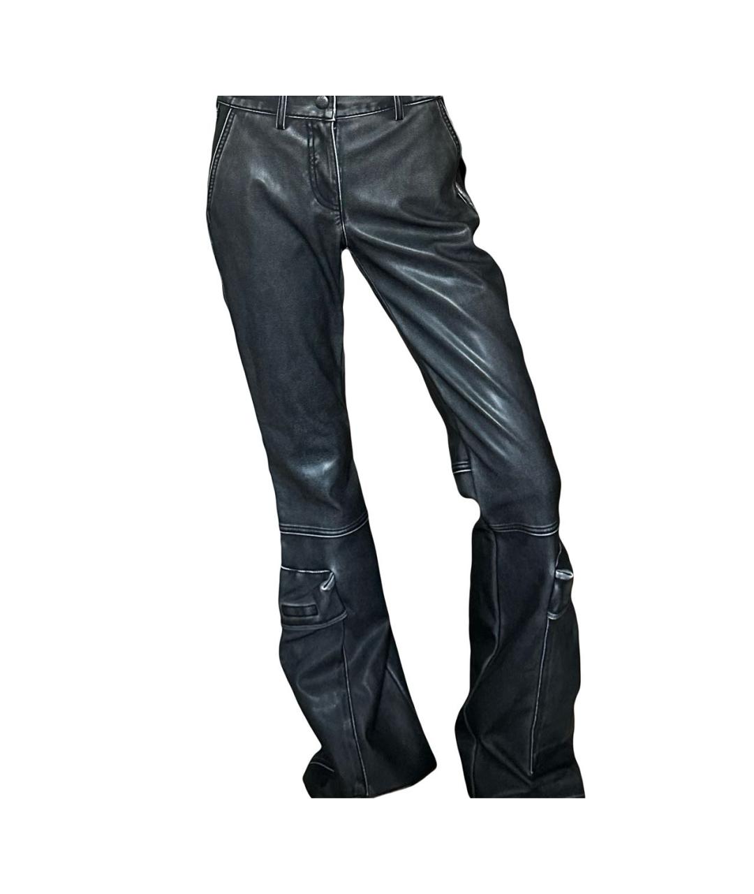 DIESEL Антрацитовые кожаные брюки широкие, фото 1