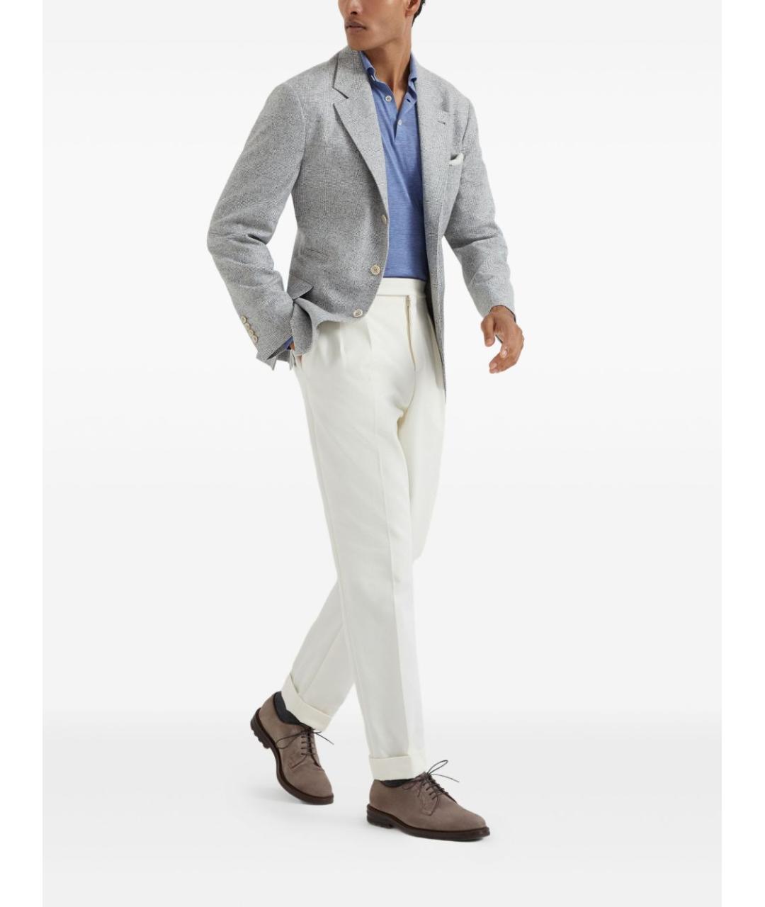 BRUNELLO CUCINELLI Голубое хлопковое поло с длинным рукавом, фото 3