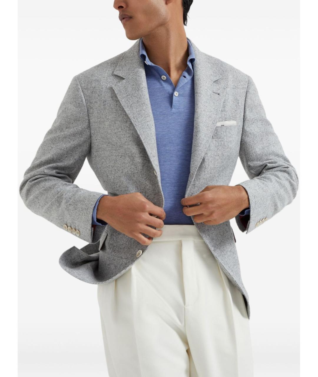 BRUNELLO CUCINELLI Голубое хлопковое поло с длинным рукавом, фото 5