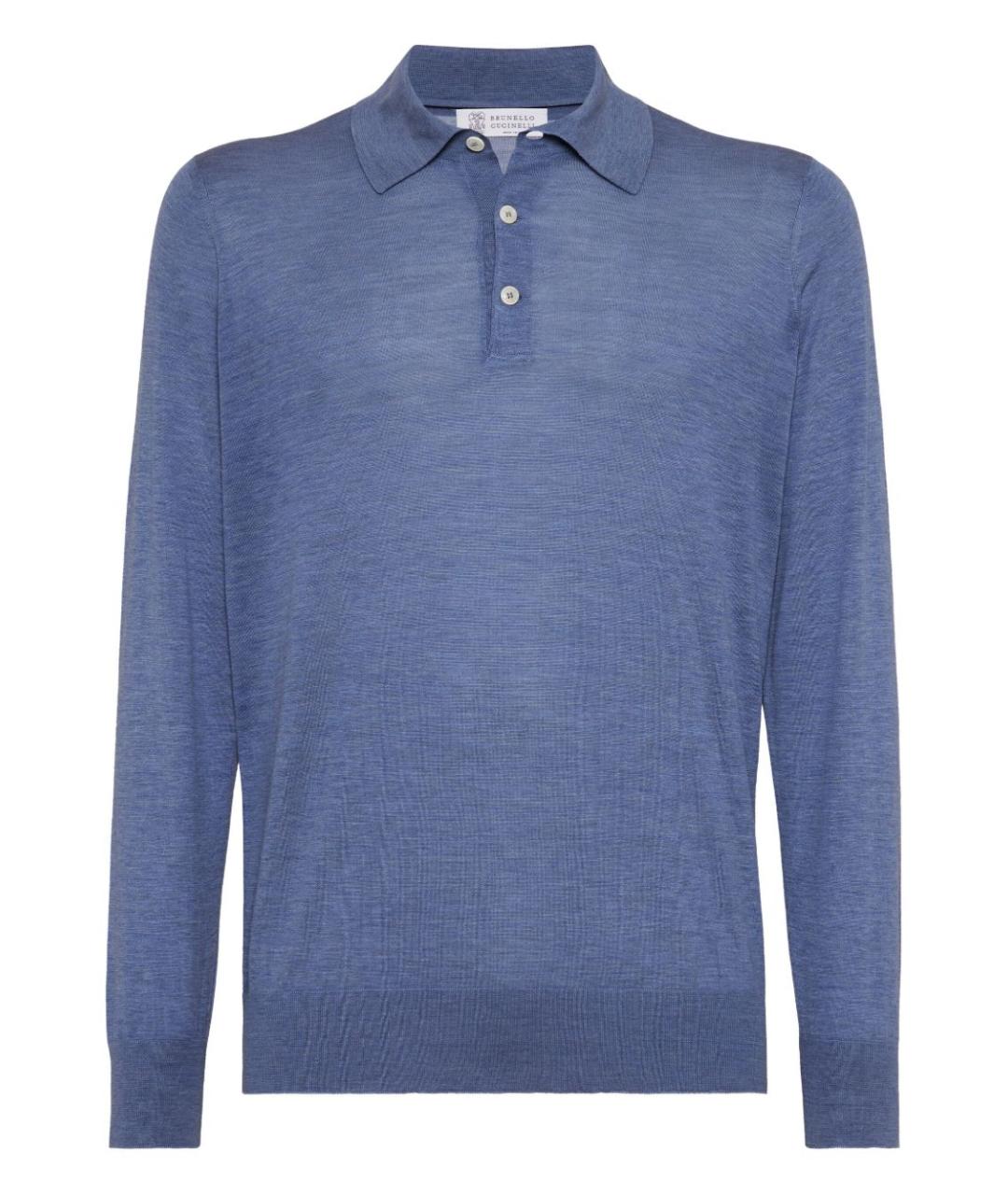 BRUNELLO CUCINELLI Голубое хлопковое поло с длинным рукавом, фото 1