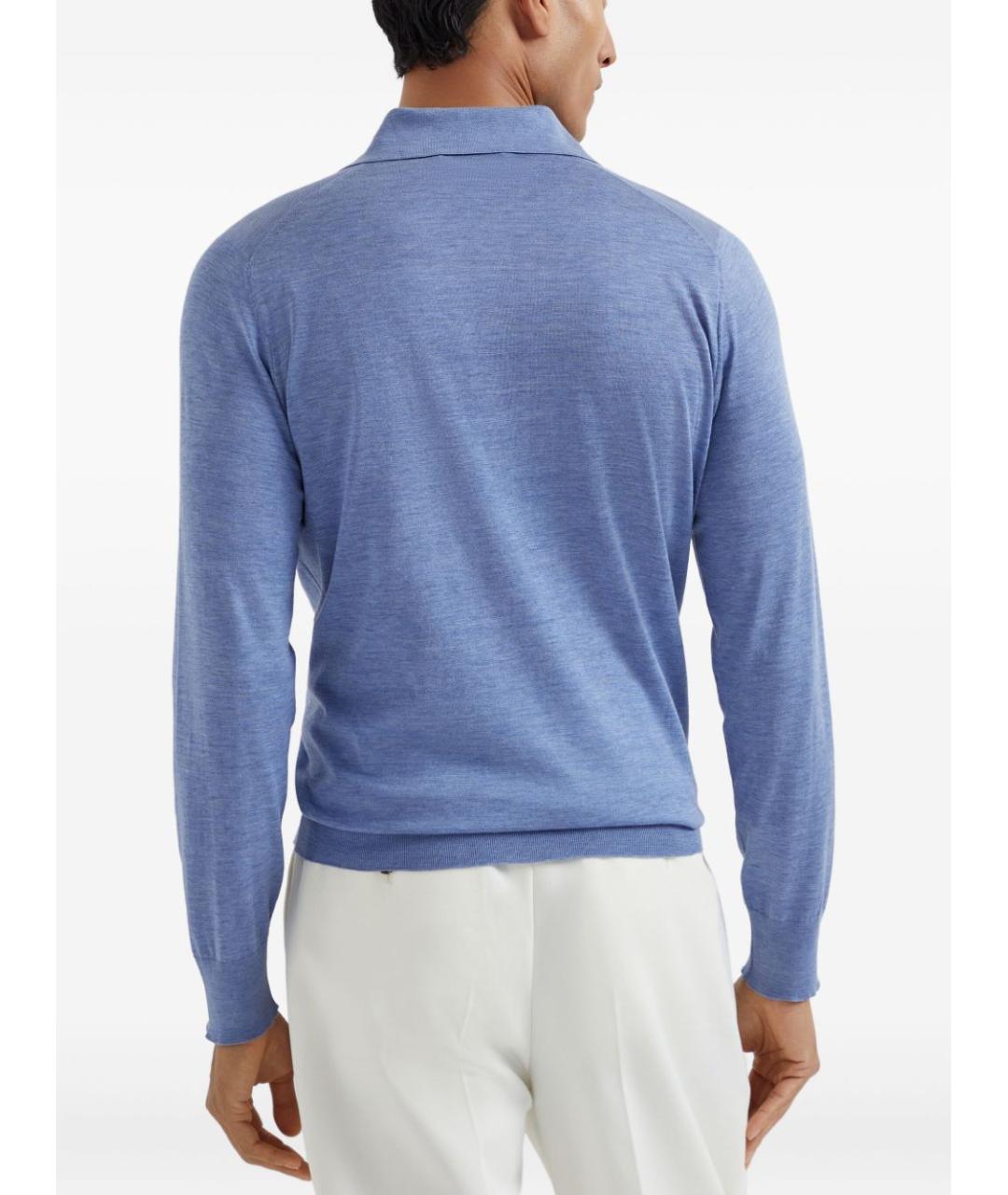 BRUNELLO CUCINELLI Голубое хлопковое поло с длинным рукавом, фото 6