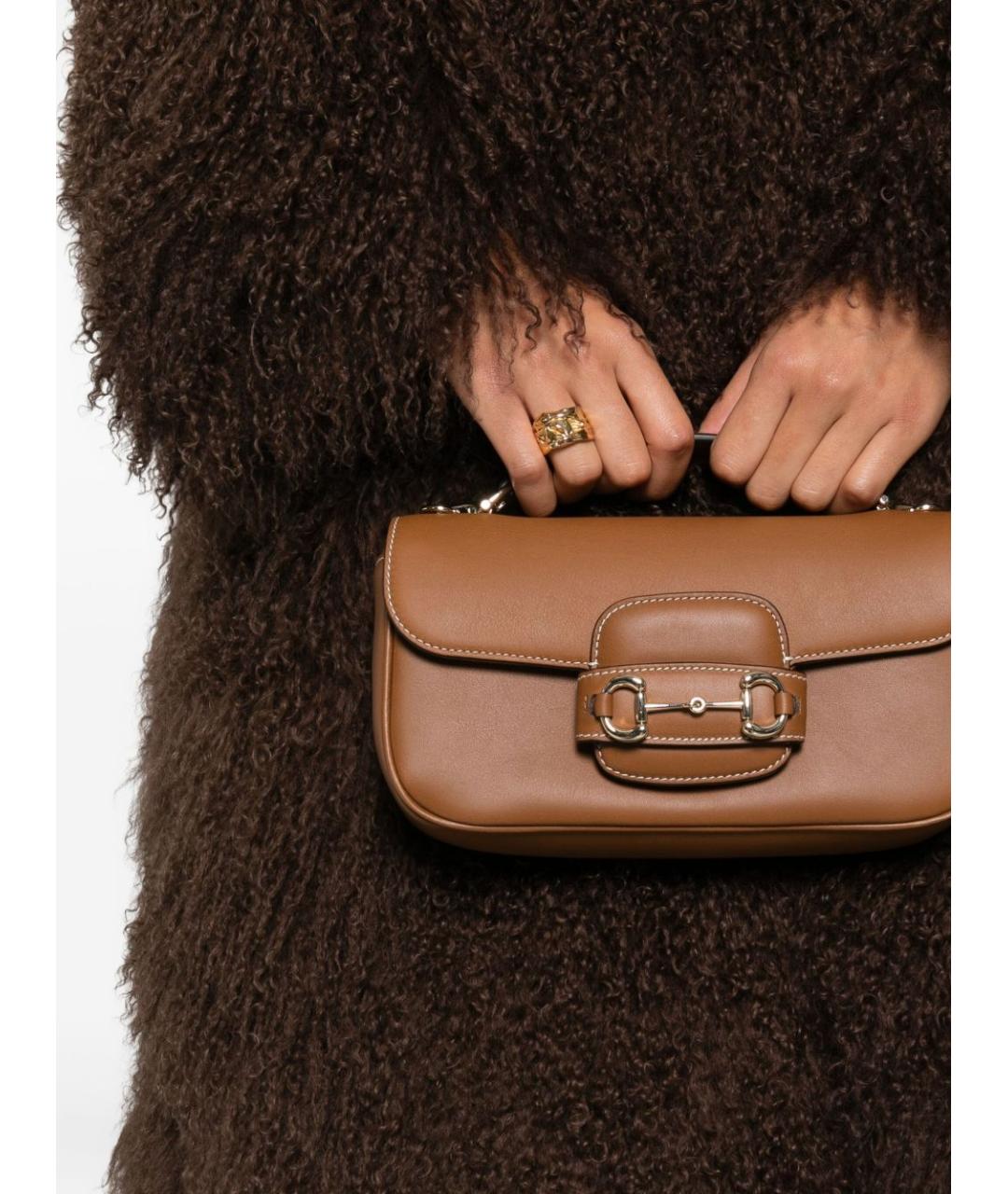 GUCCI Коричневая кожаная сумка с короткими ручками, фото 2