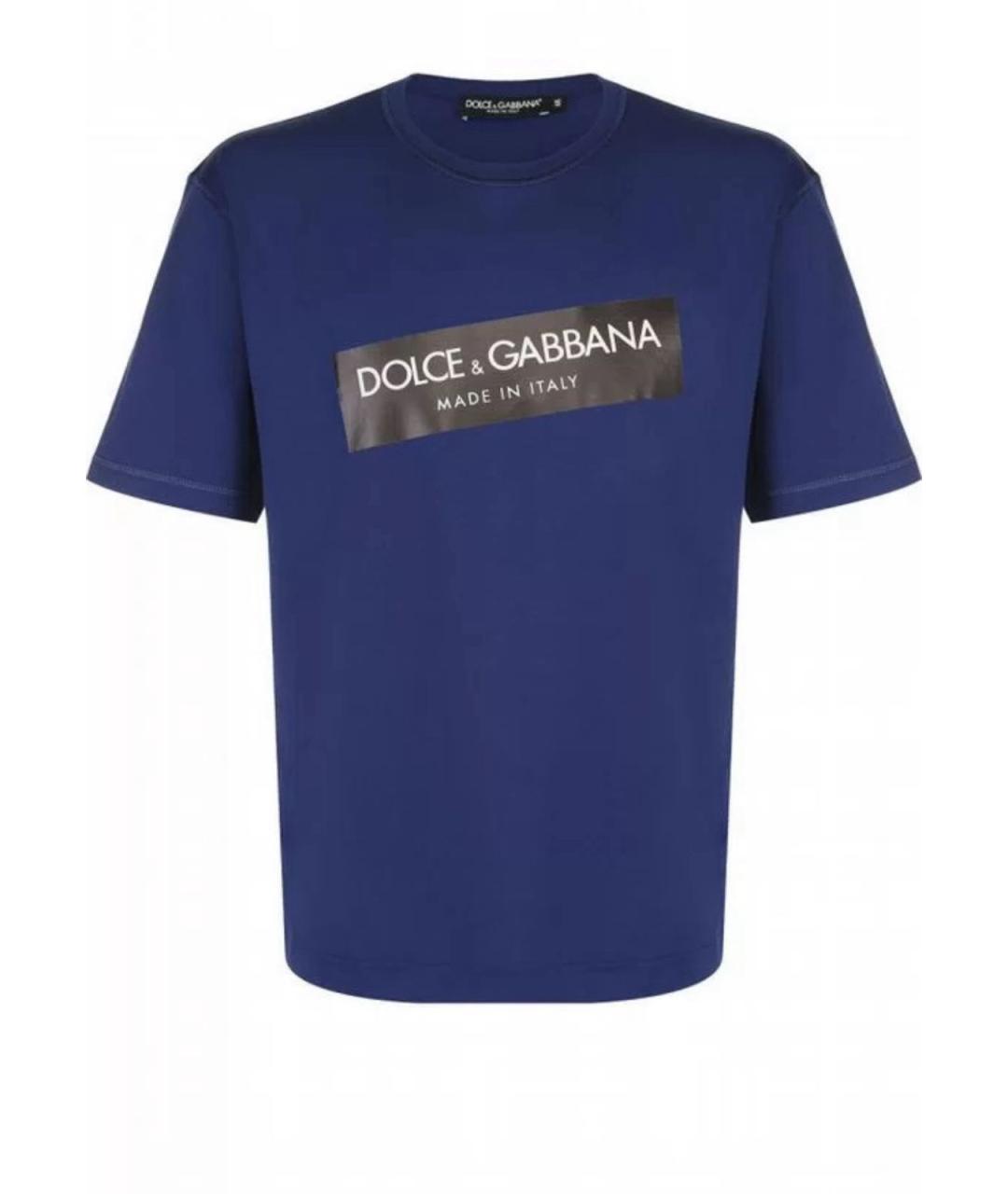 DOLCE&GABBANA Темно-синяя хлопковая футболка, фото 4