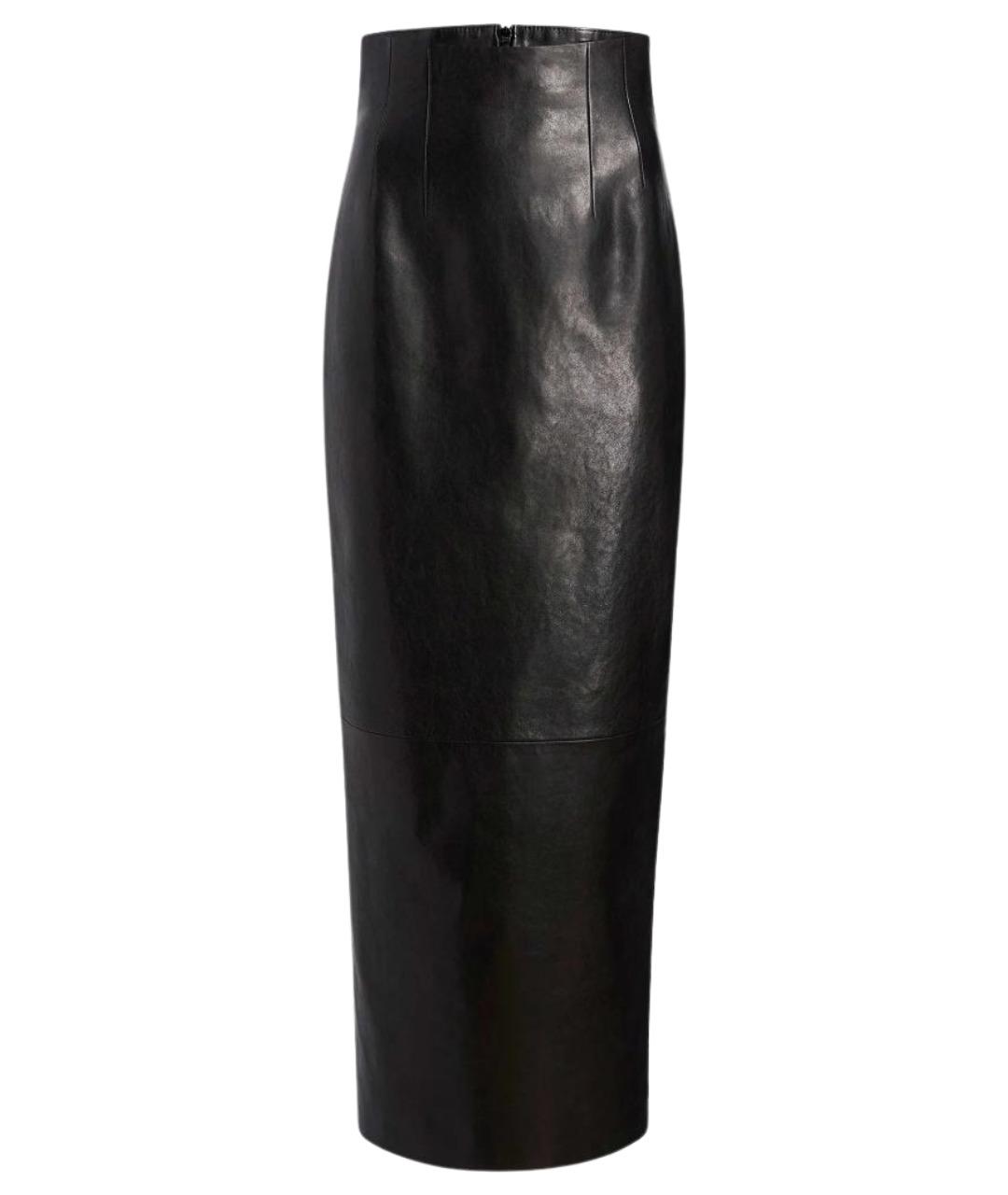 KHAITE Черная кожаная юбка миди, фото 1