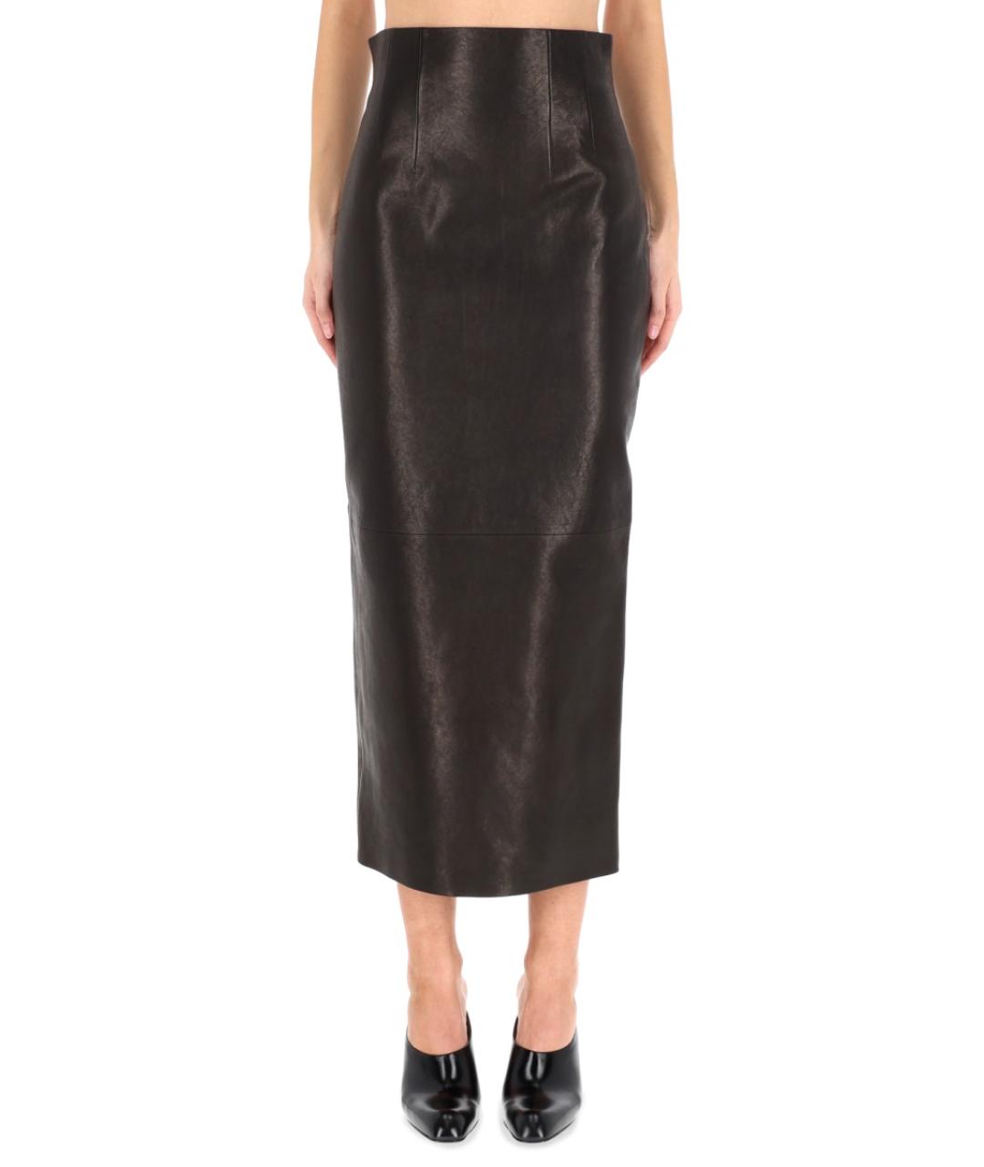 KHAITE Черная кожаная юбка миди, фото 2