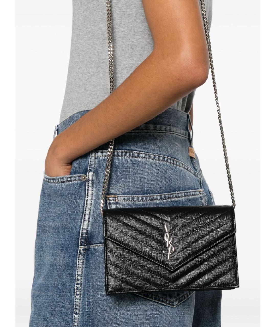 SAINT LAURENT Черная кожаная сумка через плечо, фото 2