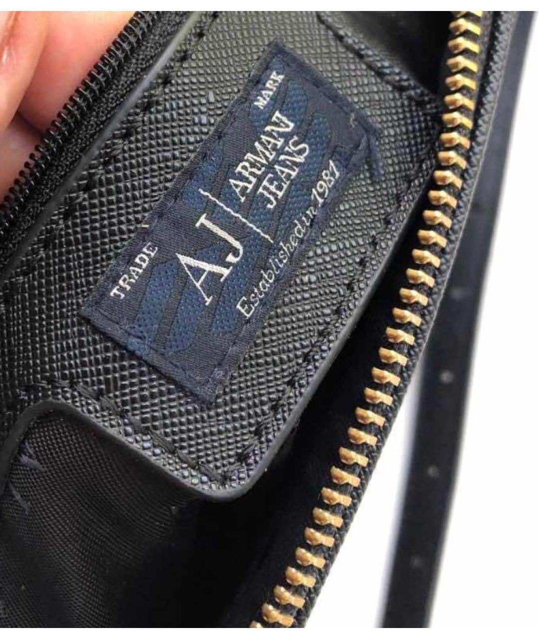 ARMANI JEANS Черная кожаная сумка через плечо, фото 2