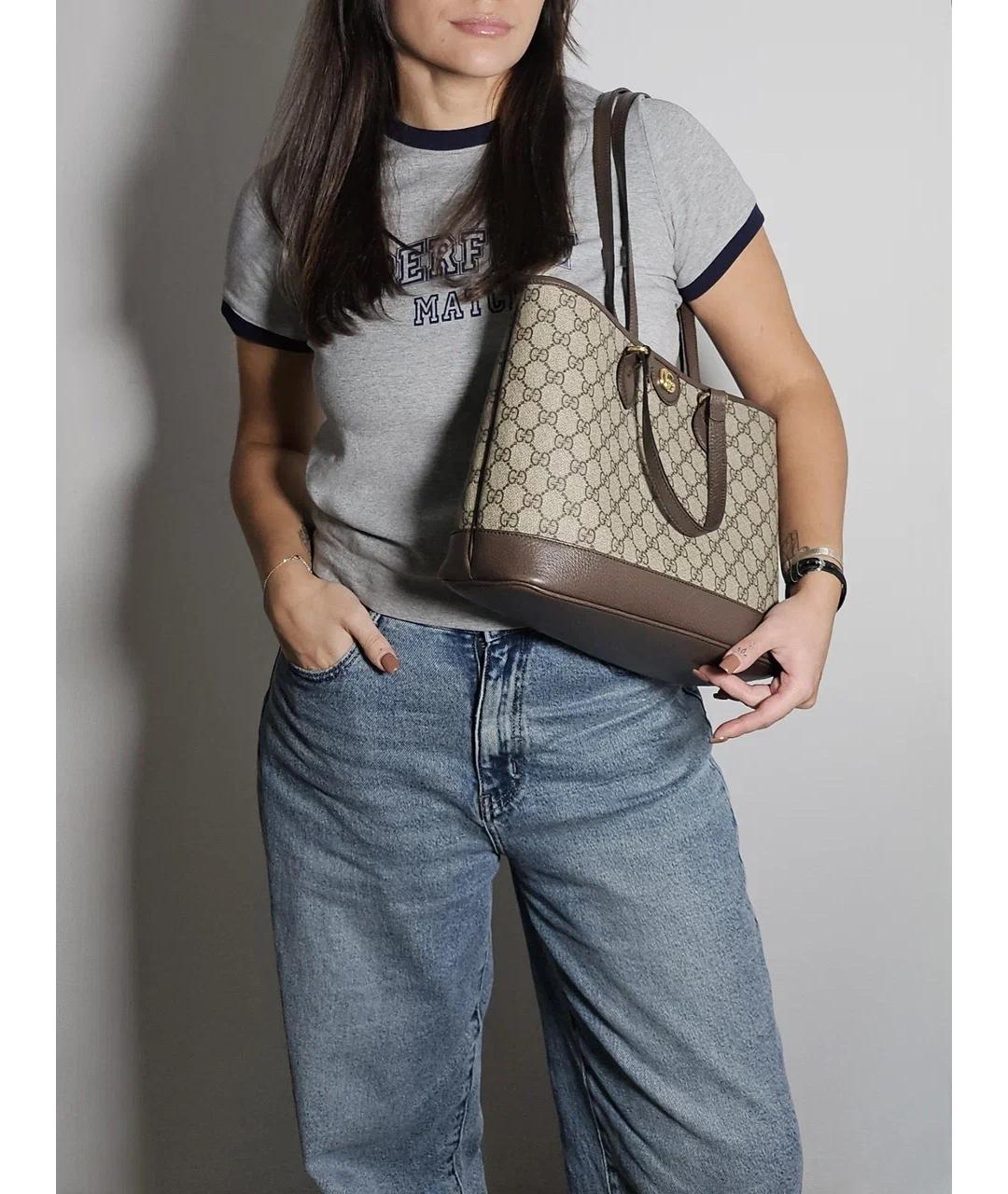 GUCCI Коричневая кожаная сумка тоут, фото 4