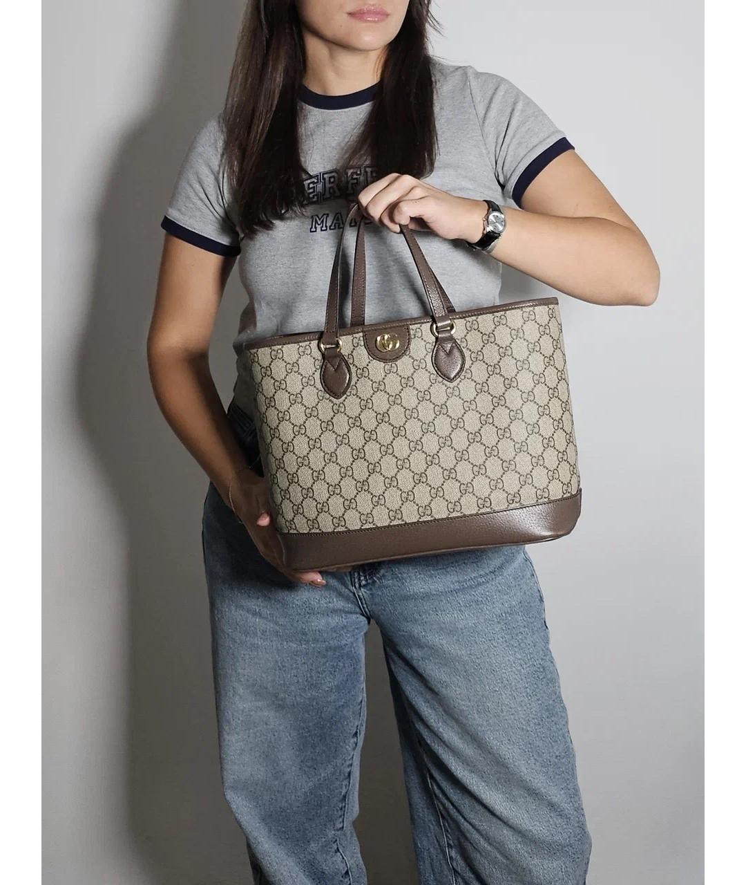 GUCCI Коричневая кожаная сумка тоут, фото 3