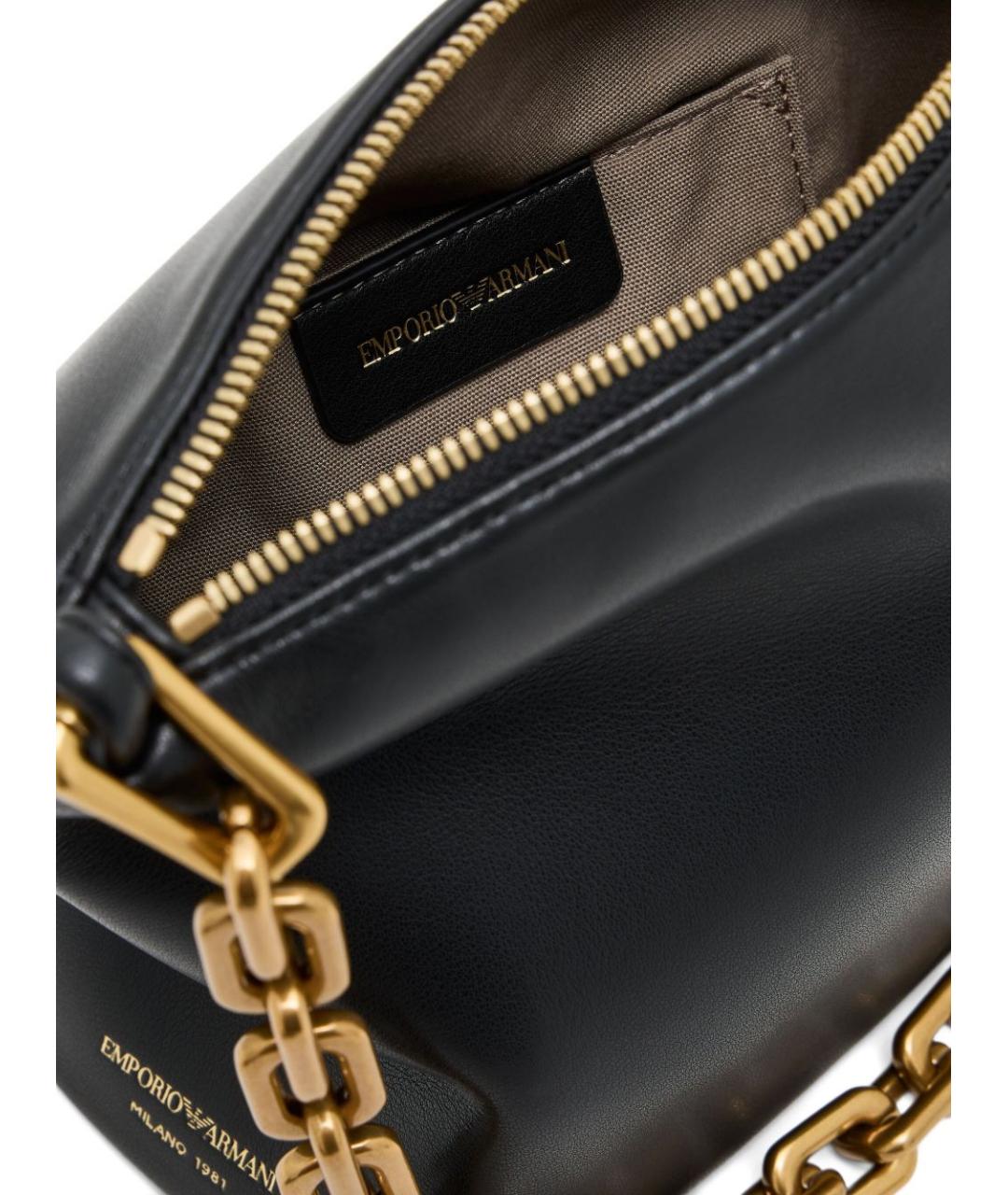 EMPORIO ARMANI Черная кожаная сумка с короткими ручками, фото 3