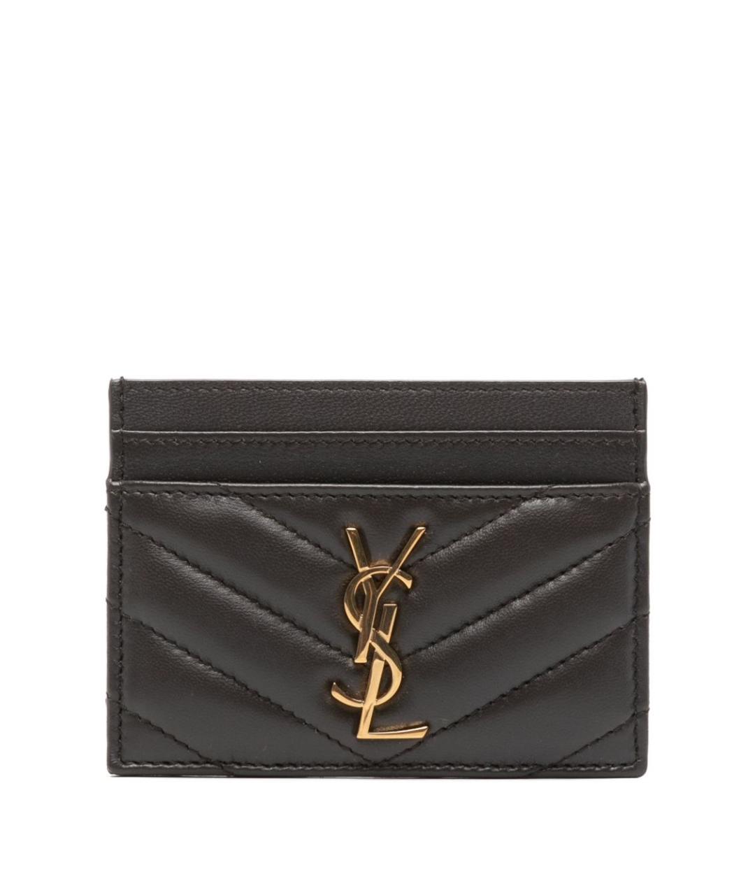 SAINT LAURENT Серый кожаный кардхолдер, фото 1