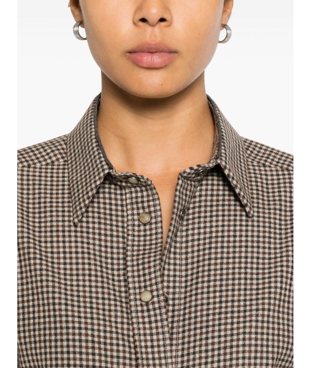 BRUNELLO CUCINELLI Коричневая хлопковая рубашка, фото 5