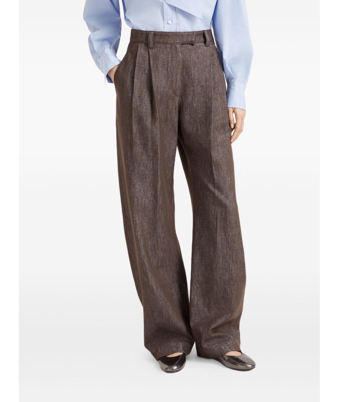 BRUNELLO CUCINELLI Коричневые хлопковые прямые брюки, фото 5