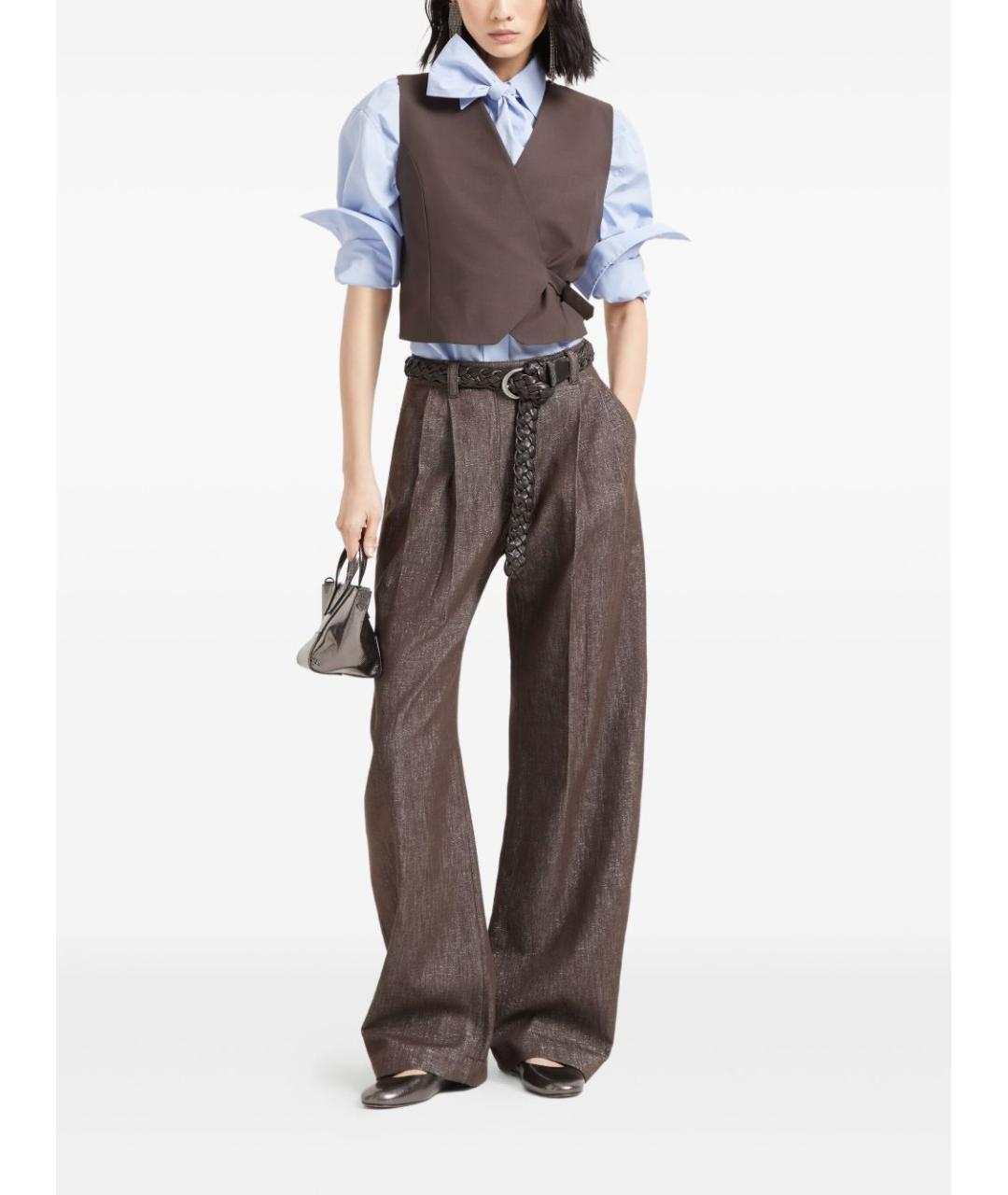 BRUNELLO CUCINELLI Коричневые хлопковые прямые брюки, фото 2
