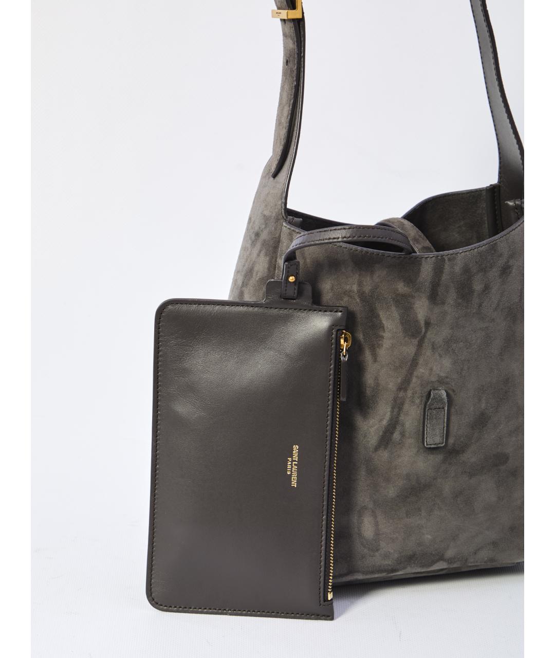 SAINT LAURENT Серая замшевая сумка через плечо, фото 5