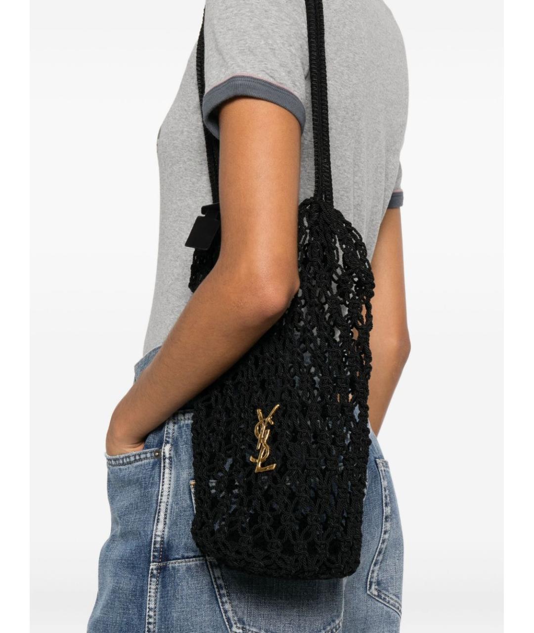 SAINT LAURENT Черная тканевая сумка через плечо, фото 2