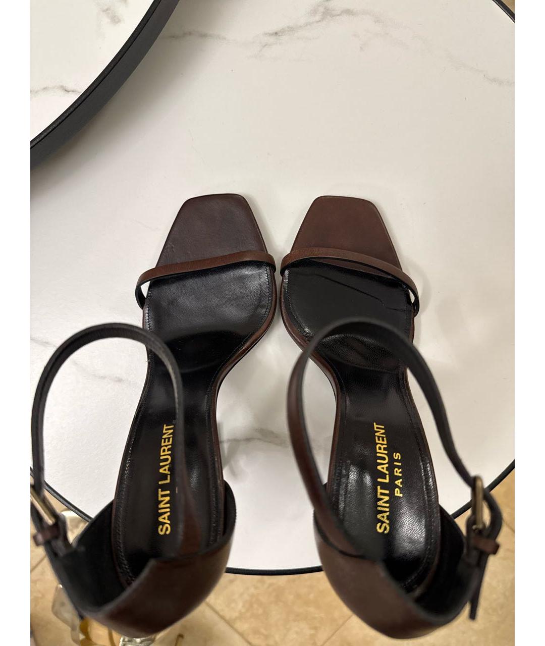 SAINT LAURENT Коричневые кожаные босоножки, фото 3