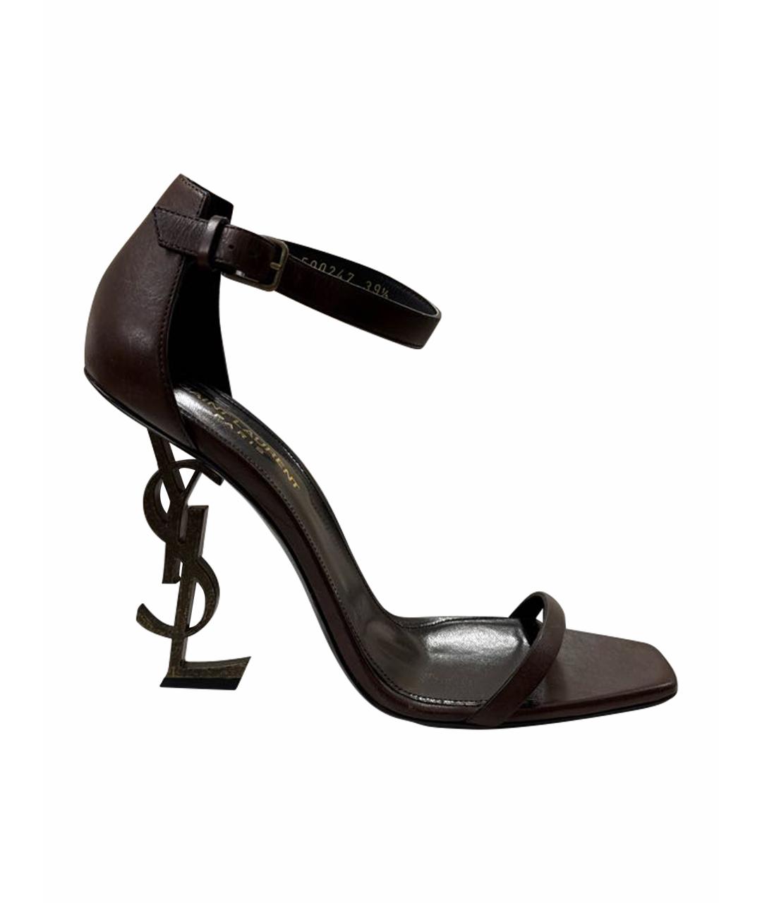 SAINT LAURENT Коричневые кожаные босоножки, фото 1