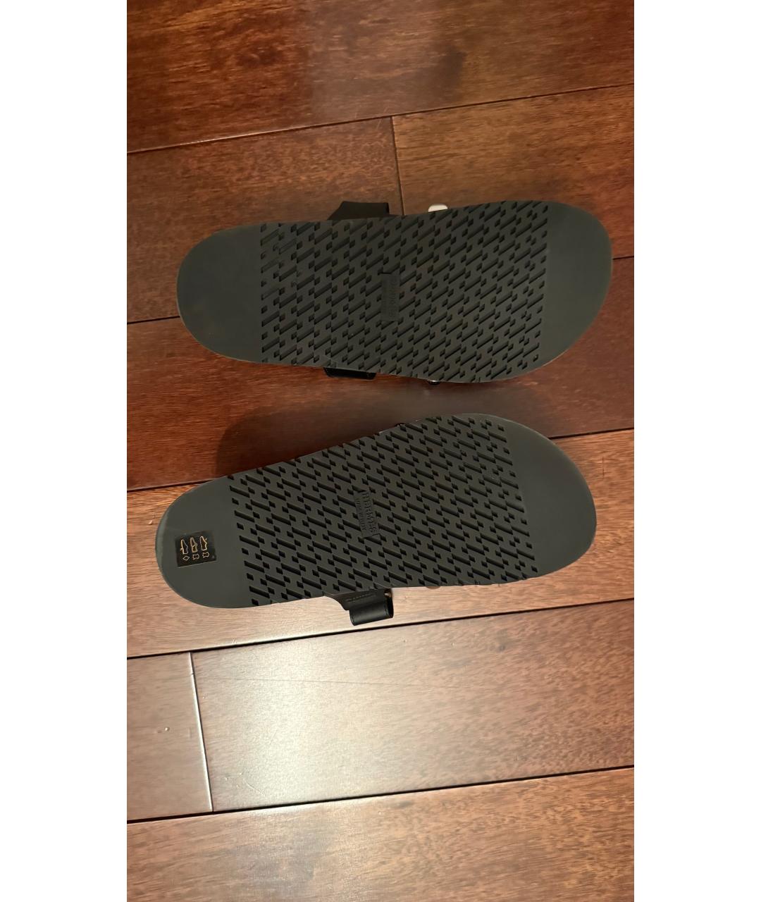 HERMES Черные кожаные шлепанцы, фото 8