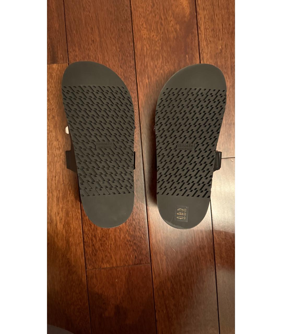 HERMES Черные кожаные шлепанцы, фото 6