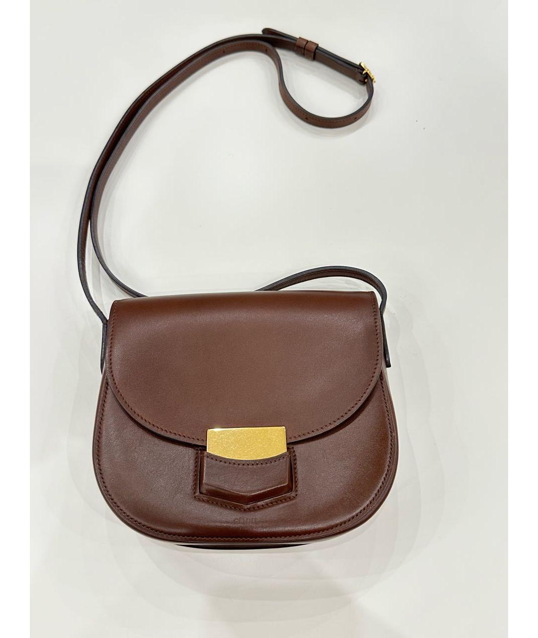 CELINE Коричневая кожаная сумка через плечо, фото 4