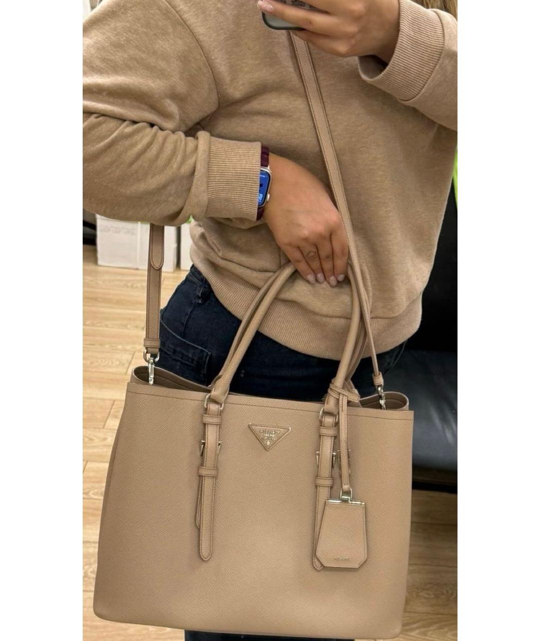 PRADA Бежевая кожаная сумка тоут, фото 6