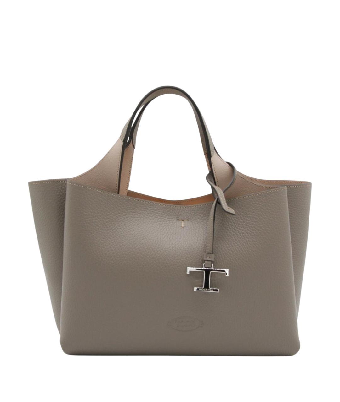 TOD'S Серая кожаная сумка тоут, фото 1