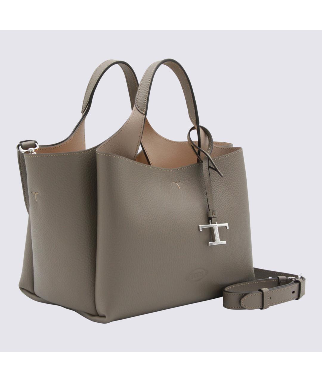 TOD'S Серая кожаная сумка тоут, фото 2