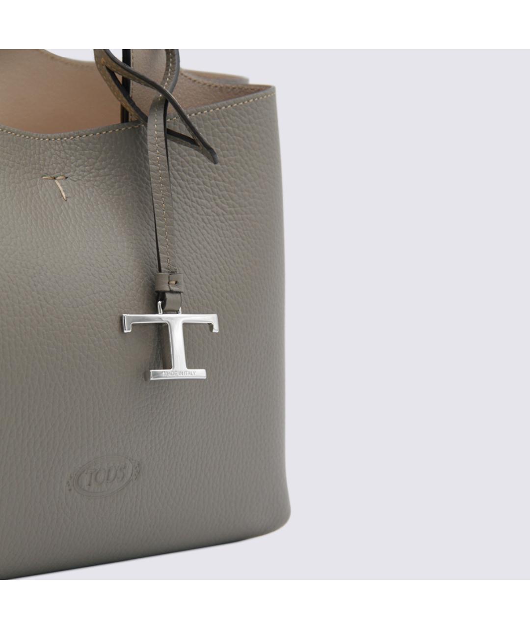 TOD'S Серая кожаная сумка тоут, фото 4
