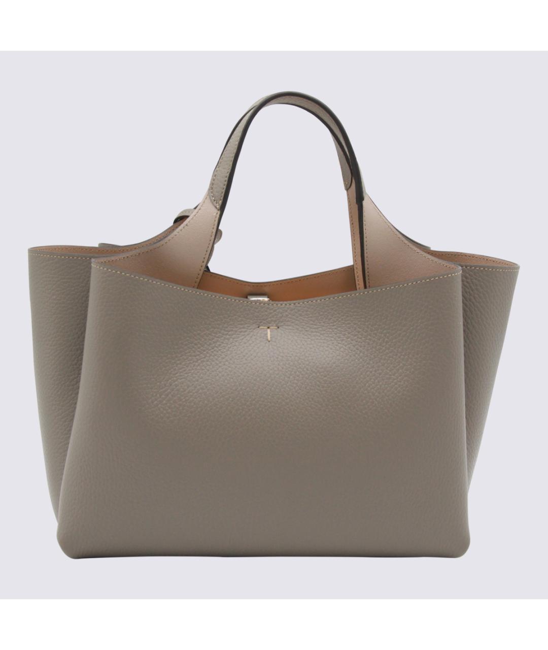 TOD'S Серая кожаная сумка тоут, фото 3