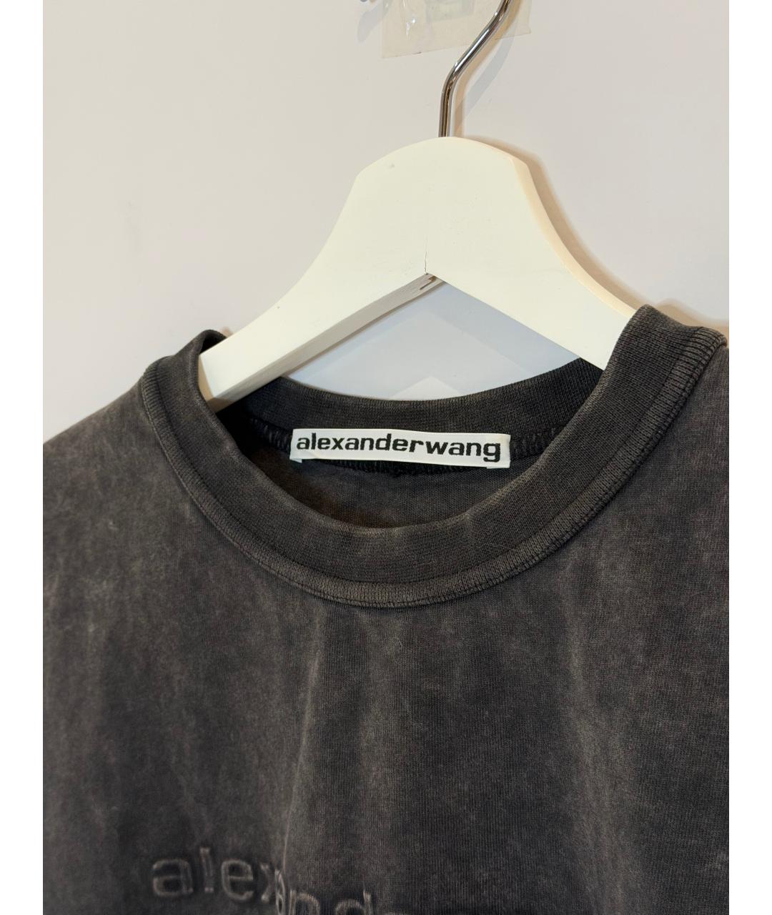 ALEXANDER WANG Серая хлопковая футболка, фото 4