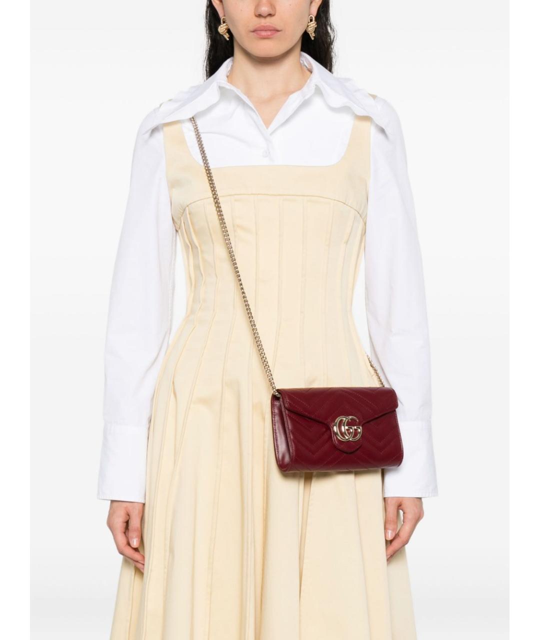 GUCCI Бордовая кожаная сумка через плечо, фото 3