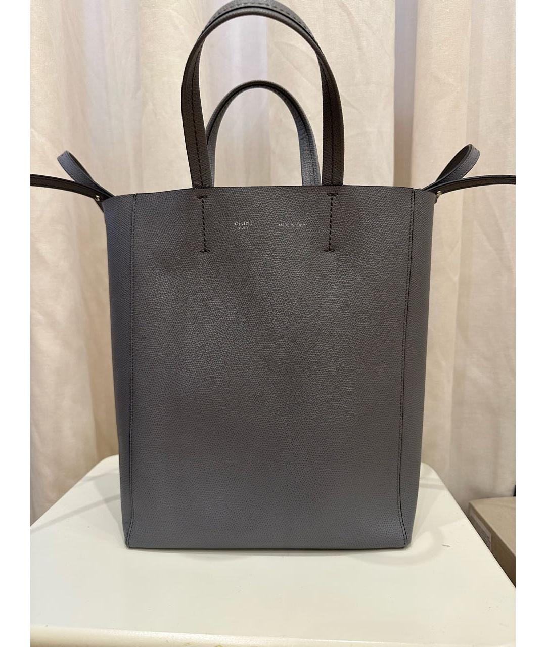 CELINE Серая кожаная сумка тоут, фото 9