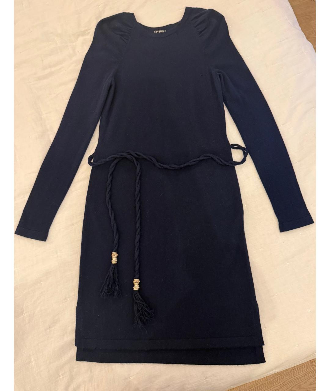 CHANEL Темно-синее кашемировое повседневное платье, фото 3
