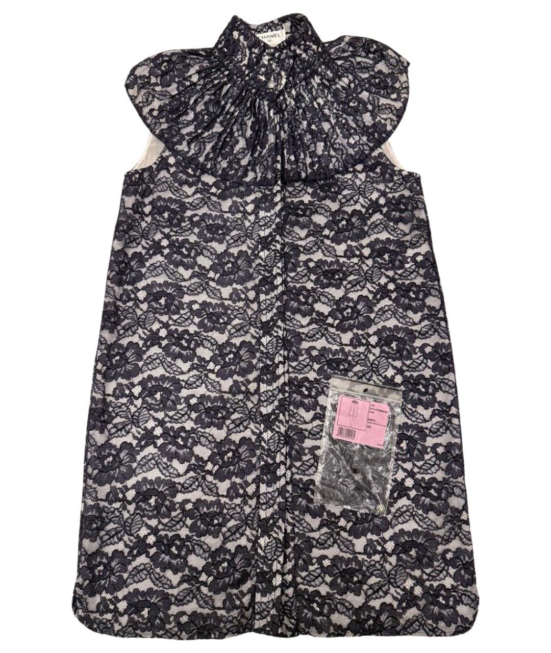 CHANEL Темно-синее кружевное коктейльное платье, фото 1