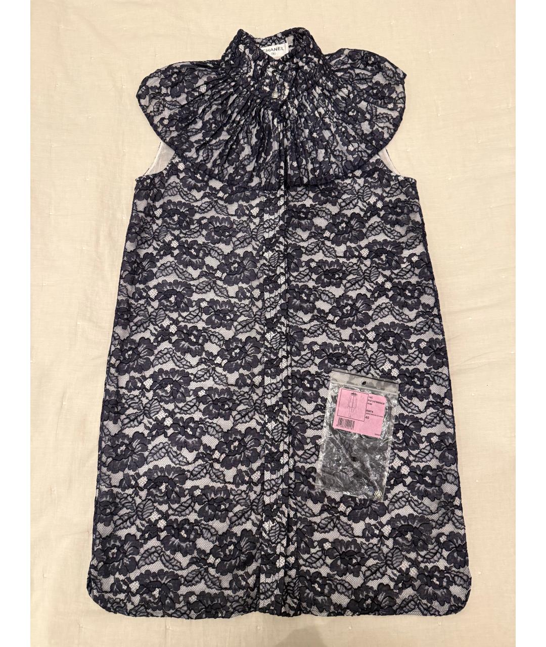 CHANEL Темно-синее кружевное коктейльное платье, фото 4