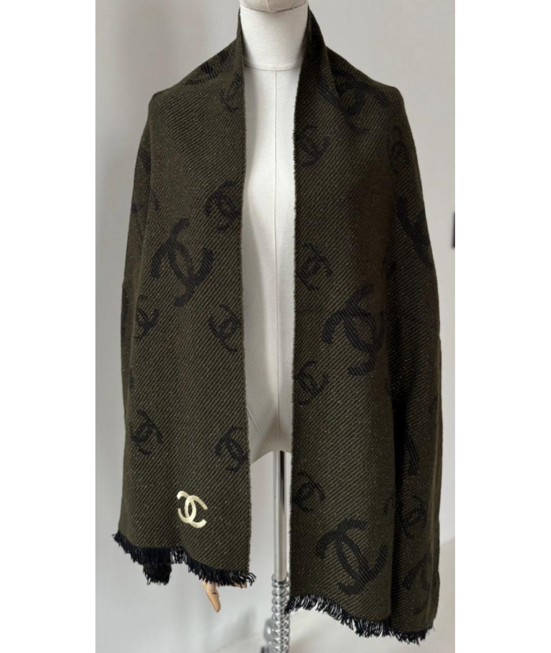 CHANEL Хаки кашемировый шарф, фото 3